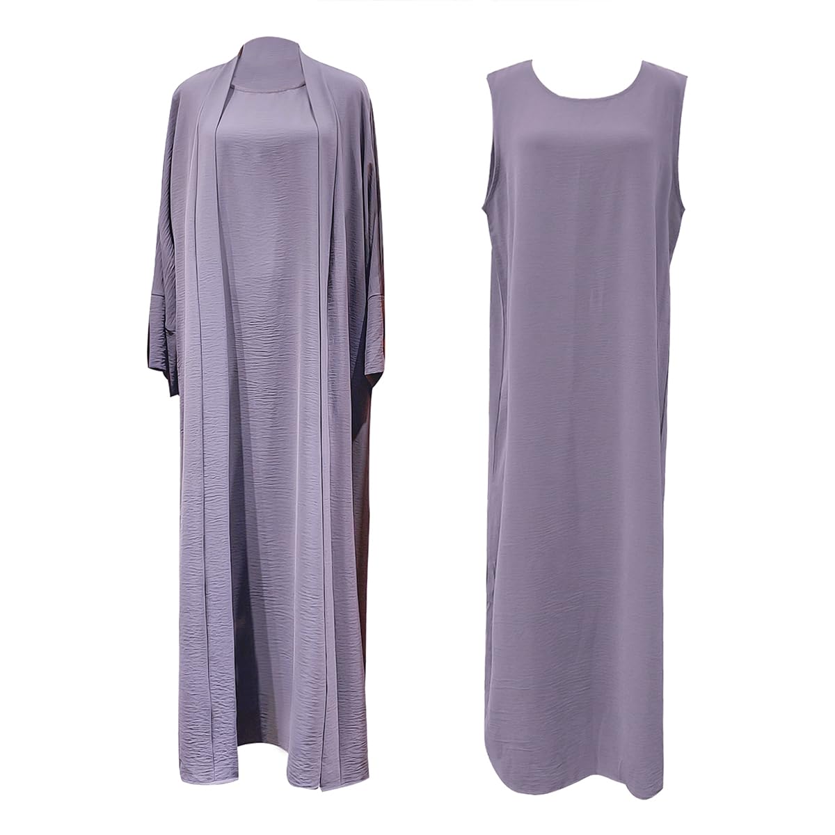2PCS Muslim Women’s Abaya Set – Islamic Dubai Prayer Dress & Long Cardigan Maxi Robe