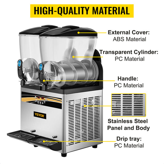 VEVOR 15L x2 Commercial Margarita & Slushy Machine – Smoothie & Slushie Maker for Cafes, Restaurants, Bars & Home
