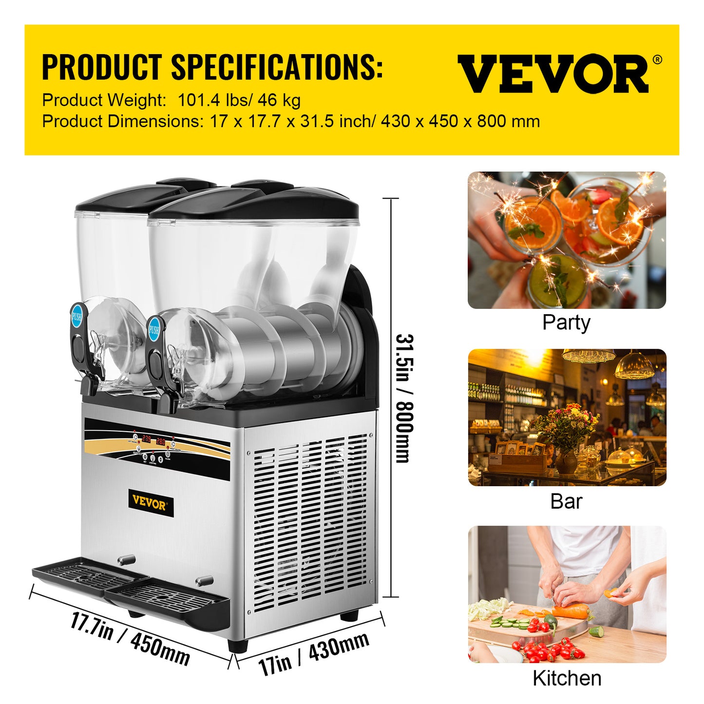 VEVOR 15L x2 Commercial Margarita & Slushy Machine – Smoothie & Slushie Maker for Cafes, Restaurants, Bars & Home