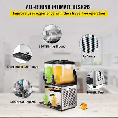 VEVOR 15L x2 Commercial Margarita & Slushy Machine – Smoothie & Slushie Maker for Cafes, Restaurants, Bars & Home