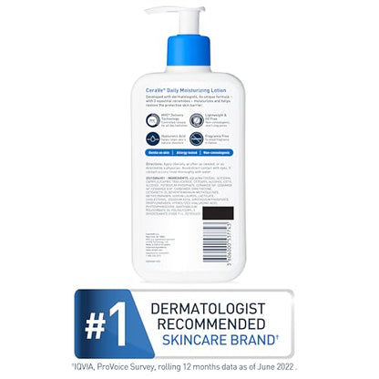 CeraVe Daily Moisturizing Lotion – Hyaluronic Acid & Ceramides, Fragrance-Free, Oil-Free, 19oz for Face & Body