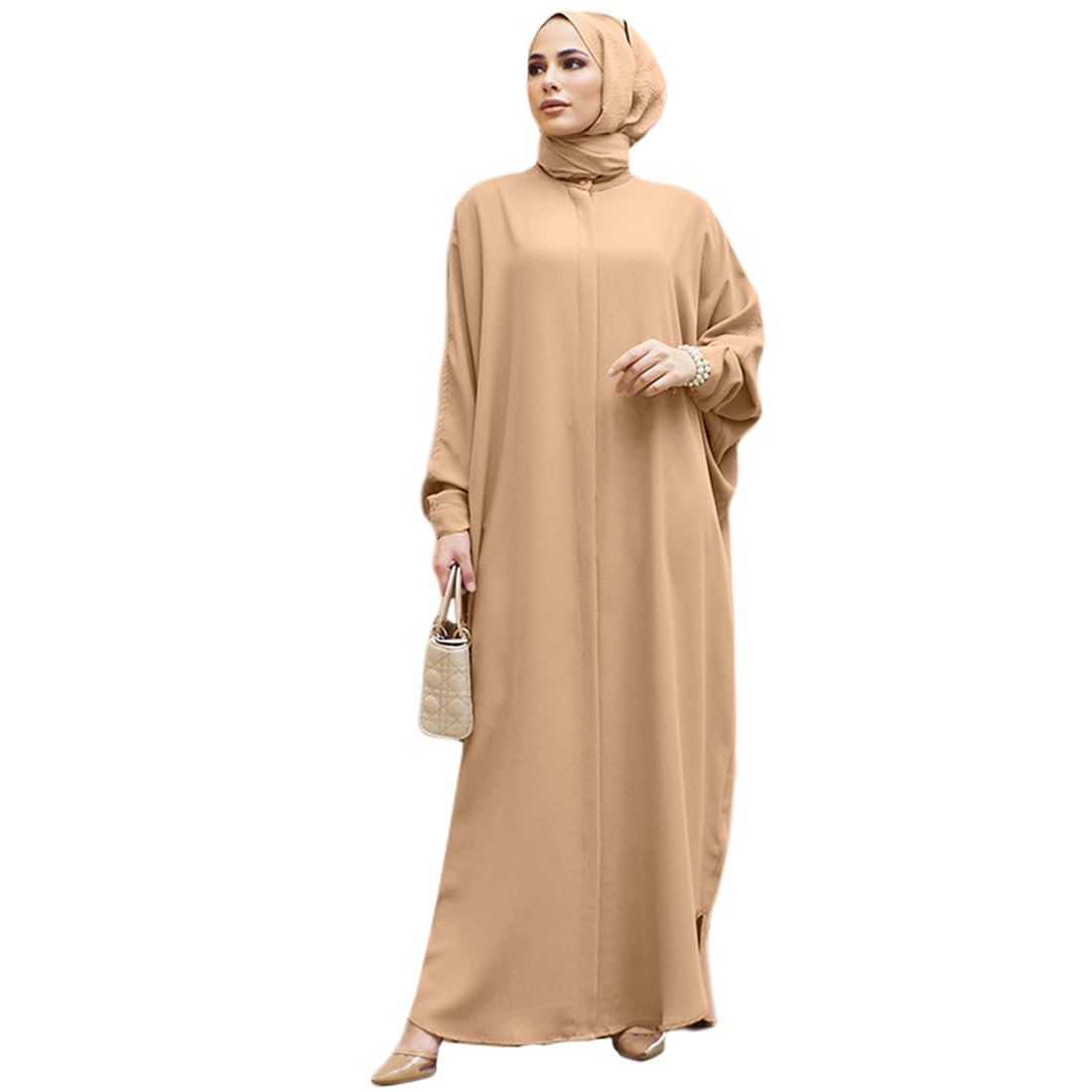 OBEEII Women’s Ramadan Abaya – Islamic Batwing Sleeve Kaftan Dubai Prayer Dress