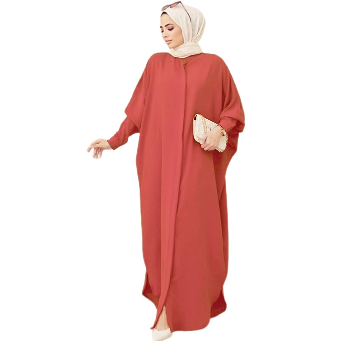 OBEEII Women’s Ramadan Abaya – Islamic Batwing Sleeve Kaftan Dubai Prayer Dress