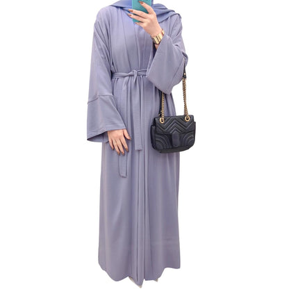 2PCS Muslim Women’s Abaya Set – Islamic Dubai Prayer Dress & Long Cardigan Maxi Robe