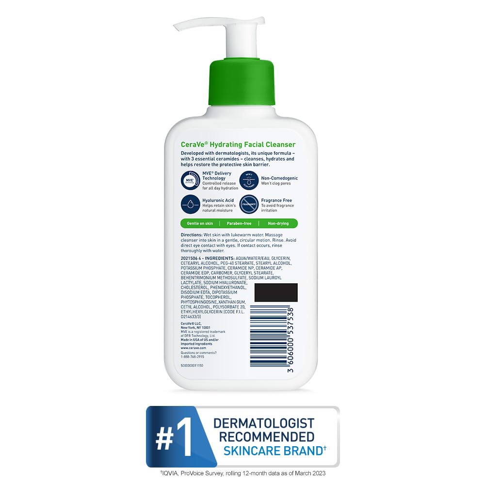 CeraVe Hydrating Facial Cleanser – Moisturizing Face Wash with Hyaluronic Acid, Ceramides & Glycerin for Dry Skin