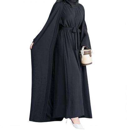 2PCS Muslim Women’s Abaya Set – Islamic Dubai Prayer Dress & Long Cardigan Maxi Robe