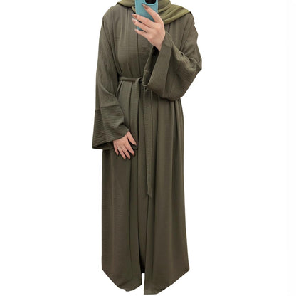 2PCS Muslim Women’s Abaya Set – Islamic Dubai Prayer Dress & Long Cardigan Maxi Robe