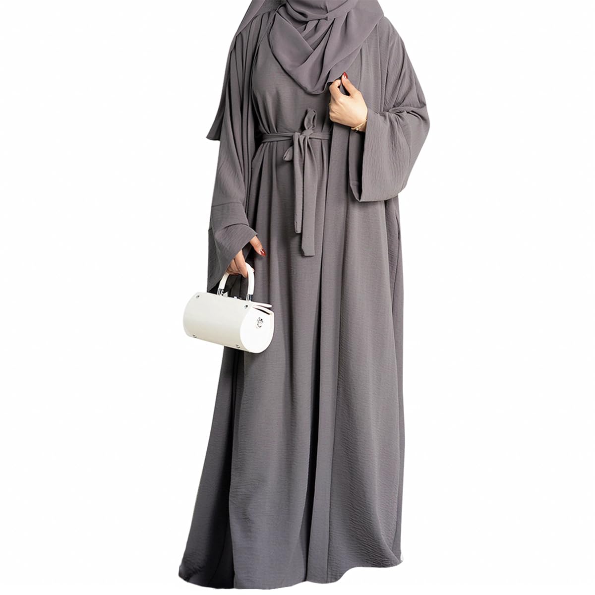 2PCS Muslim Women’s Abaya Set – Islamic Dubai Prayer Dress & Long Cardigan Maxi Robe