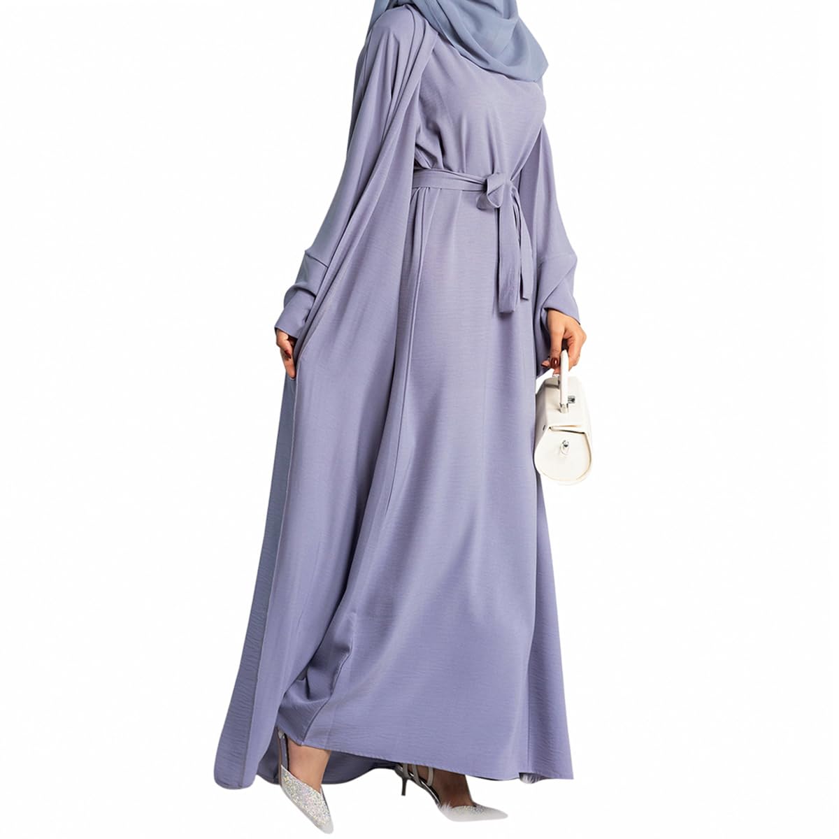 2PCS Muslim Women’s Abaya Set – Islamic Dubai Prayer Dress & Long Cardigan Maxi Robe