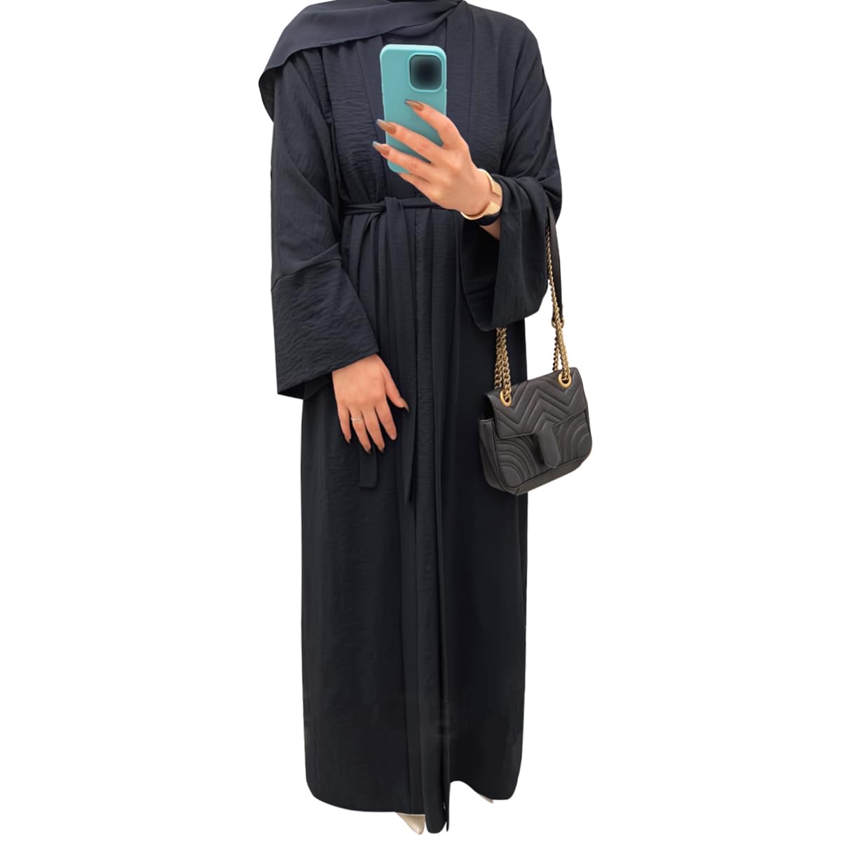 2PCS Muslim Women’s Abaya Set – Islamic Dubai Prayer Dress & Long Cardigan Maxi Robe