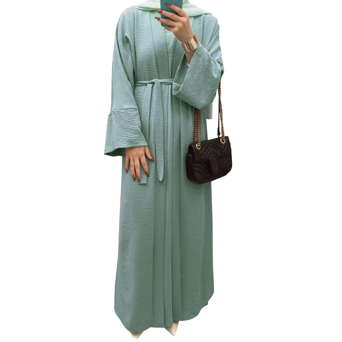 2PCS Muslim Women’s Abaya Set – Islamic Dubai Prayer Dress & Long Cardigan Maxi Robe