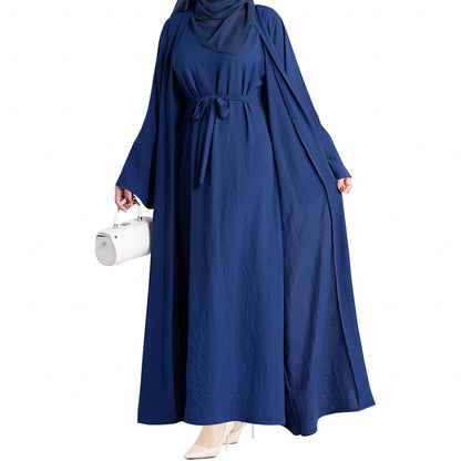 2PCS Muslim Women’s Abaya Set – Islamic Dubai Prayer Dress & Long Cardigan Maxi Robe