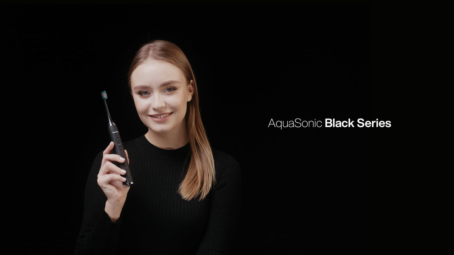 Aquasonic Black Series Electric Toothbrush – Ultra Whitening, 8 Heads, Wireless Charging