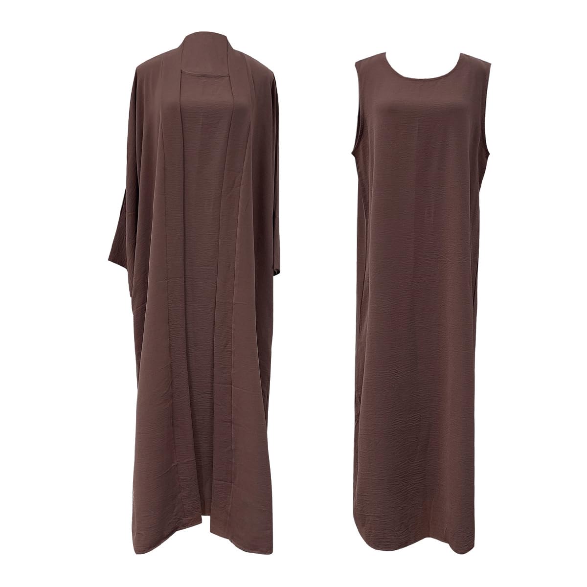 2PCS Muslim Women’s Abaya Set – Islamic Dubai Prayer Dress & Long Cardigan Maxi Robe
