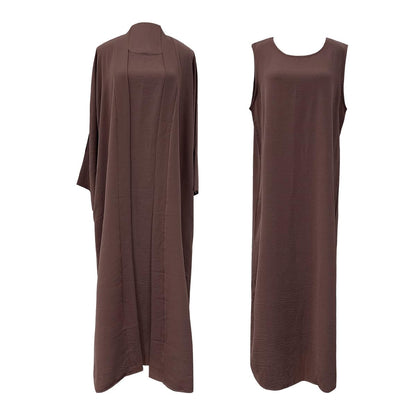 2PCS Muslim Women’s Abaya Set – Islamic Dubai Prayer Dress & Long Cardigan Maxi Robe