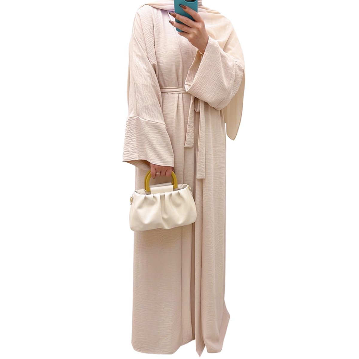 2PCS Muslim Women’s Abaya Set – Islamic Dubai Prayer Dress & Long Cardigan Maxi Robe