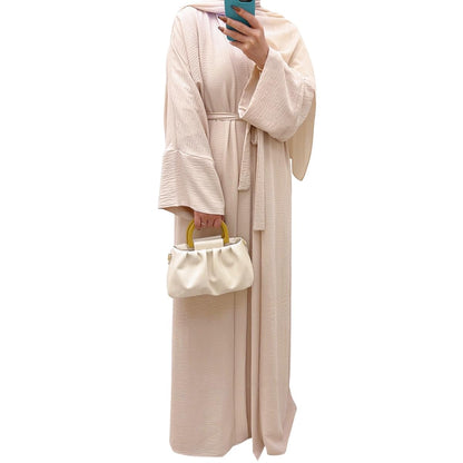 2PCS Muslim Women’s Abaya Set – Islamic Dubai Prayer Dress & Long Cardigan Maxi Robe