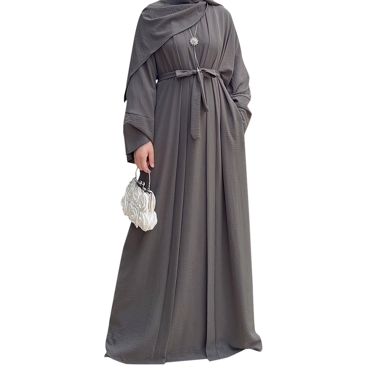 2PCS Muslim Women’s Abaya Set – Islamic Dubai Prayer Dress & Long Cardigan Maxi Robe