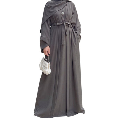 2PCS Muslim Women’s Abaya Set – Islamic Dubai Prayer Dress & Long Cardigan Maxi Robe
