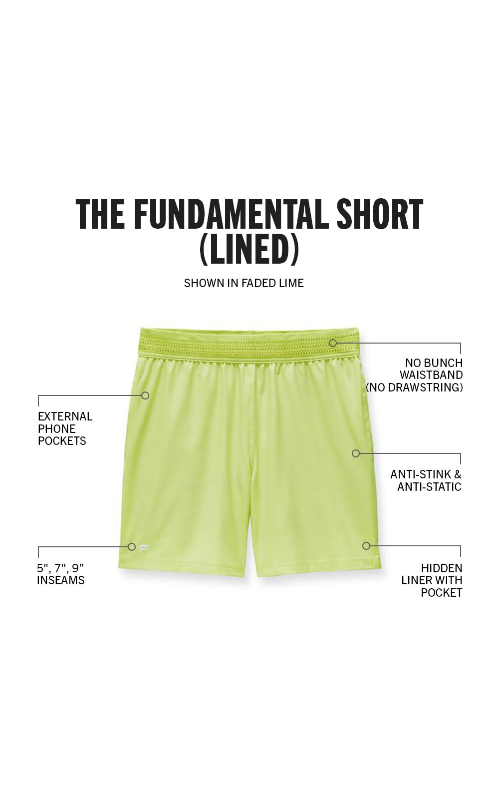 Fabletics Men's The Fundamental Short (Lined), Workout, Running, Training, Gym, Yoga, Ultra Lightweight, Athletic