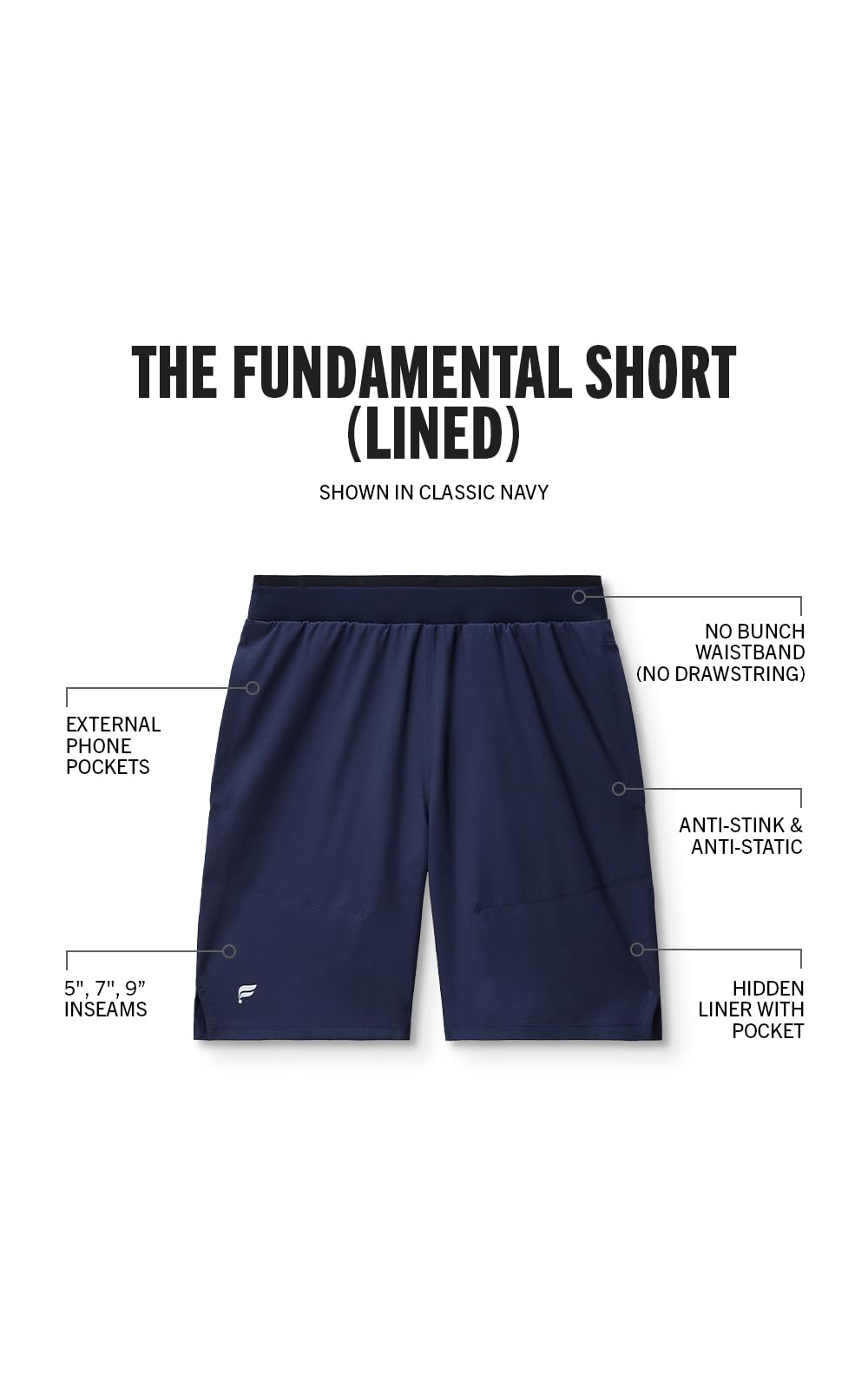 Fabletics Men's The Fundamental Short (Lined), Workout, Running, Training, Gym, Yoga, Ultra Lightweight, Athletic