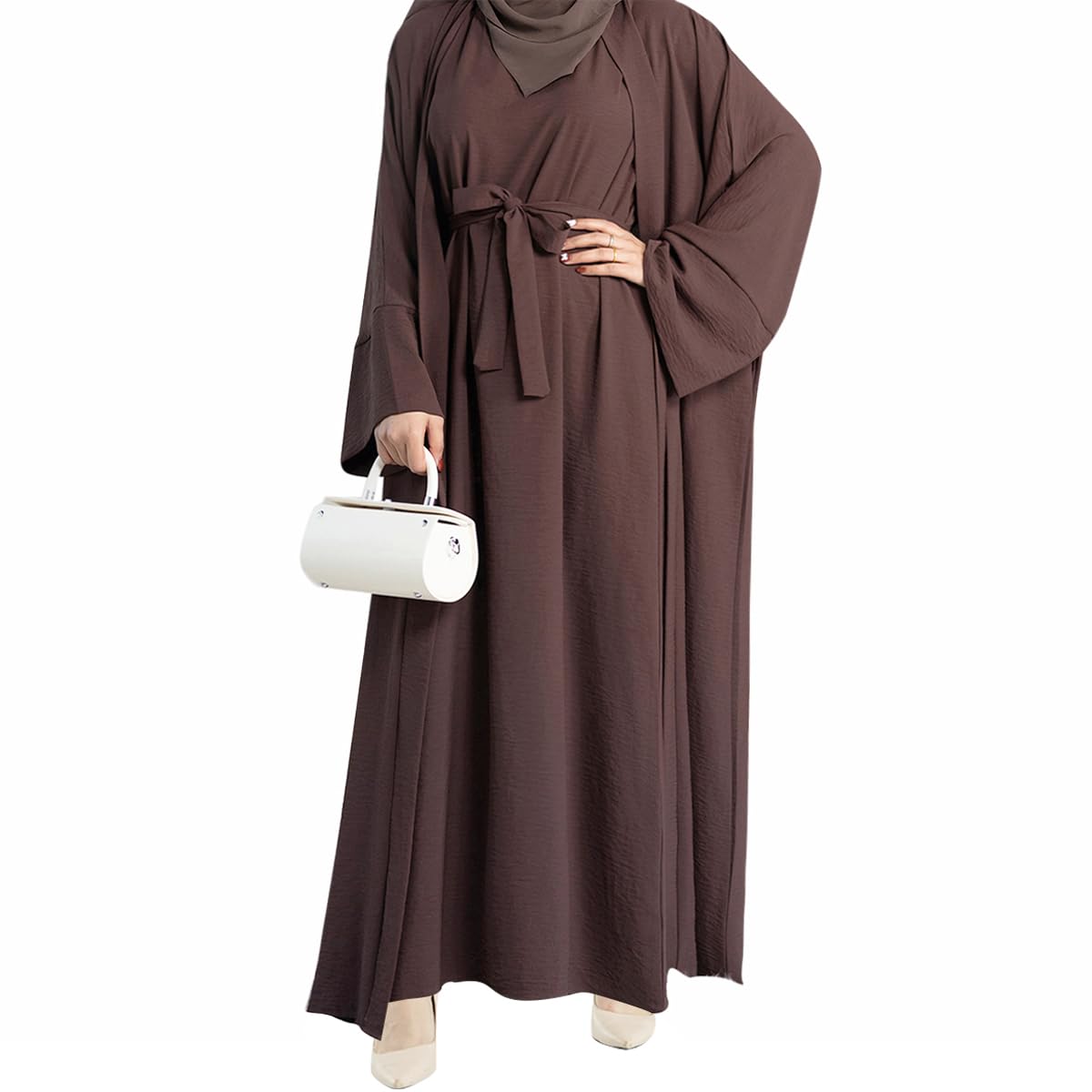 2PCS Muslim Women’s Abaya Set – Islamic Dubai Prayer Dress & Long Cardigan Maxi Robe