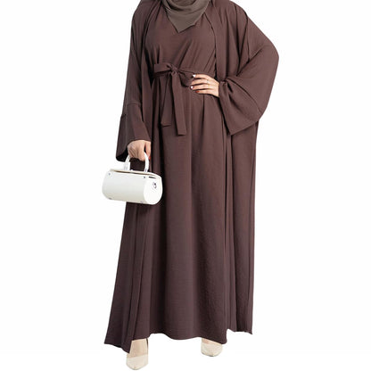 2PCS Muslim Women’s Abaya Set – Islamic Dubai Prayer Dress & Long Cardigan Maxi Robe