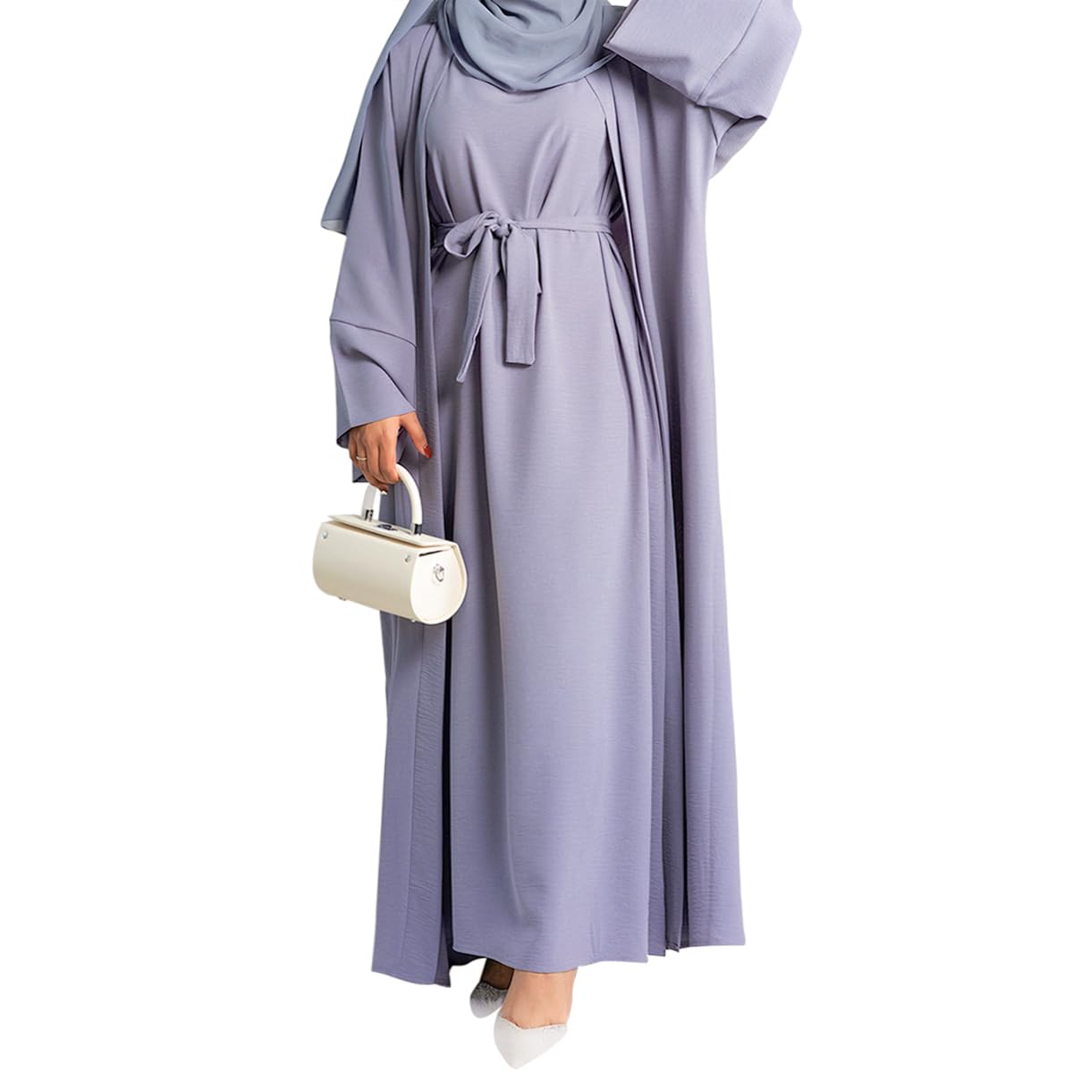 2PCS Muslim Women’s Abaya Set – Islamic Dubai Prayer Dress & Long Cardigan Maxi Robe