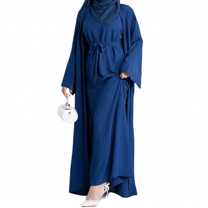 2PCS Muslim Women’s Abaya Set – Islamic Dubai Prayer Dress & Long Cardigan Maxi Robe