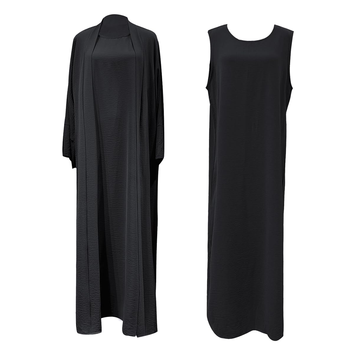 2PCS Muslim Women’s Abaya Set – Islamic Dubai Prayer Dress & Long Cardigan Maxi Robe