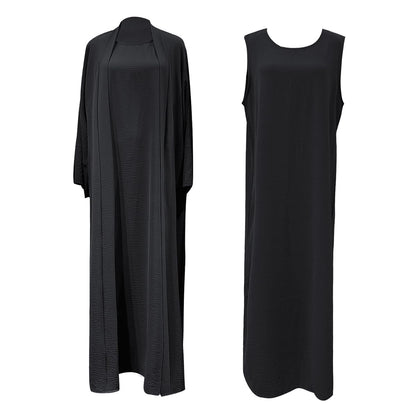 2PCS Muslim Women’s Abaya Set – Islamic Dubai Prayer Dress & Long Cardigan Maxi Robe