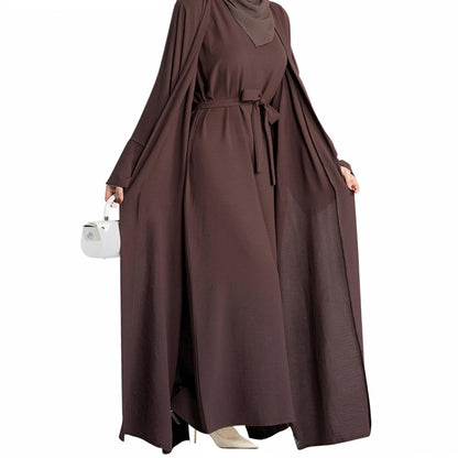 2PCS Muslim Women’s Abaya Set – Islamic Dubai Prayer Dress & Long Cardigan Maxi Robe