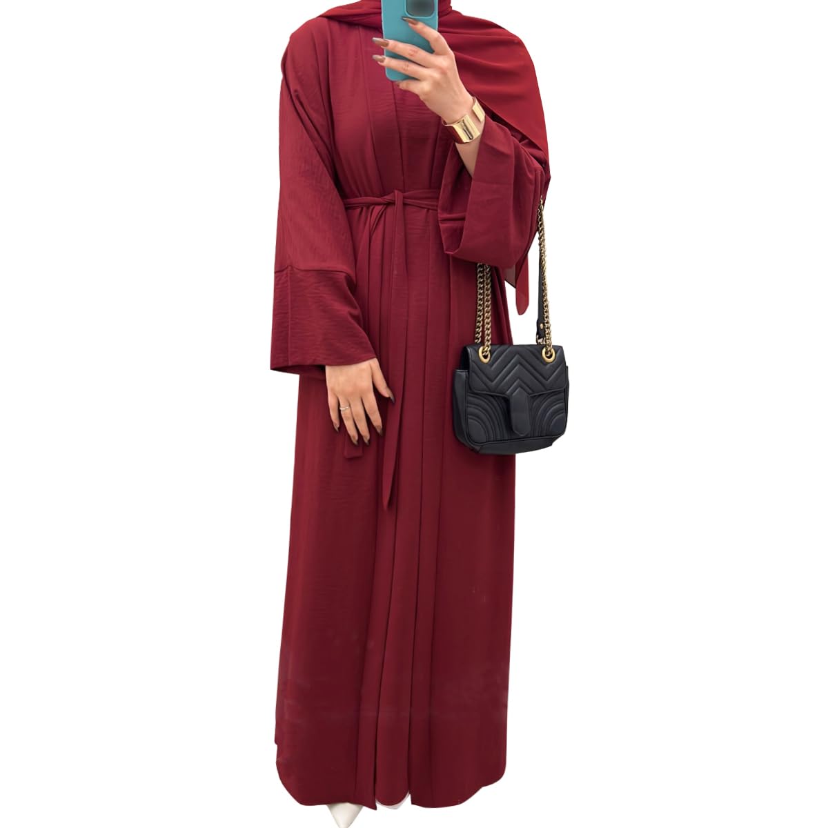 2PCS Muslim Women’s Abaya Set – Islamic Dubai Prayer Dress & Long Cardigan Maxi Robe