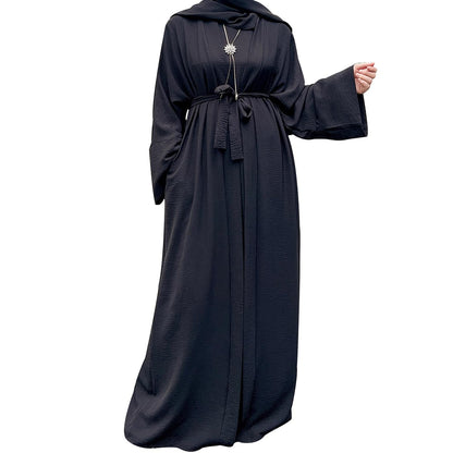 2PCS Muslim Women’s Abaya Set – Islamic Dubai Prayer Dress & Long Cardigan Maxi Robe
