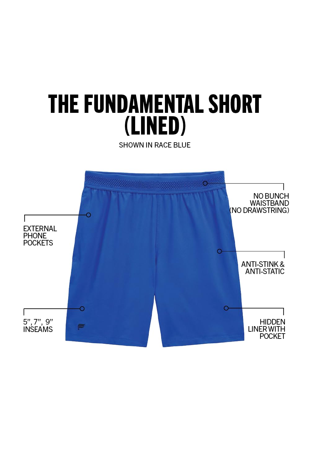 Fabletics Men's The Fundamental Short (Lined), Workout, Running, Training, Gym, Yoga, Ultra Lightweight, Athletic