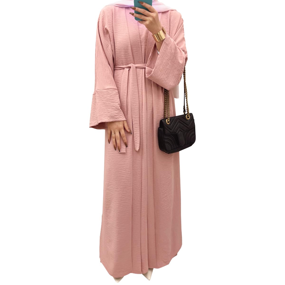 2PCS Muslim Women’s Abaya Set – Islamic Dubai Prayer Dress & Long Cardigan Maxi Robe