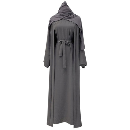 2PCS Muslim Women’s Abaya Set – Islamic Dubai Prayer Dress & Long Cardigan Maxi Robe