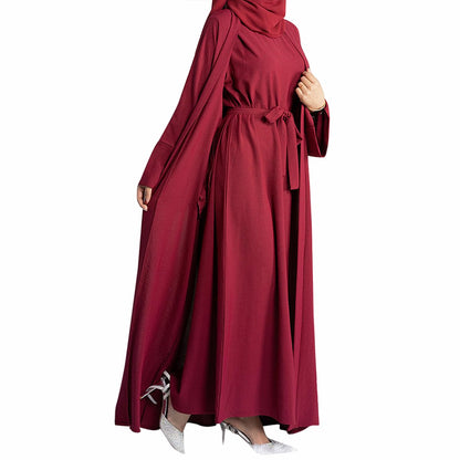 2PCS Muslim Women’s Abaya Set – Islamic Dubai Prayer Dress & Long Cardigan Maxi Robe