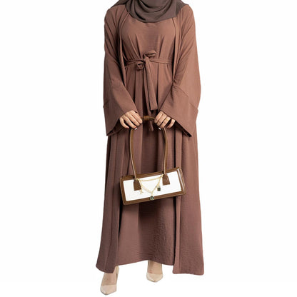 2PCS Muslim Women’s Abaya Set – Islamic Dubai Prayer Dress & Long Cardigan Maxi Robe