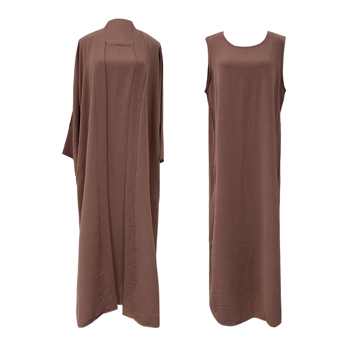 2PCS Muslim Women’s Abaya Set – Islamic Dubai Prayer Dress & Long Cardigan Maxi Robe