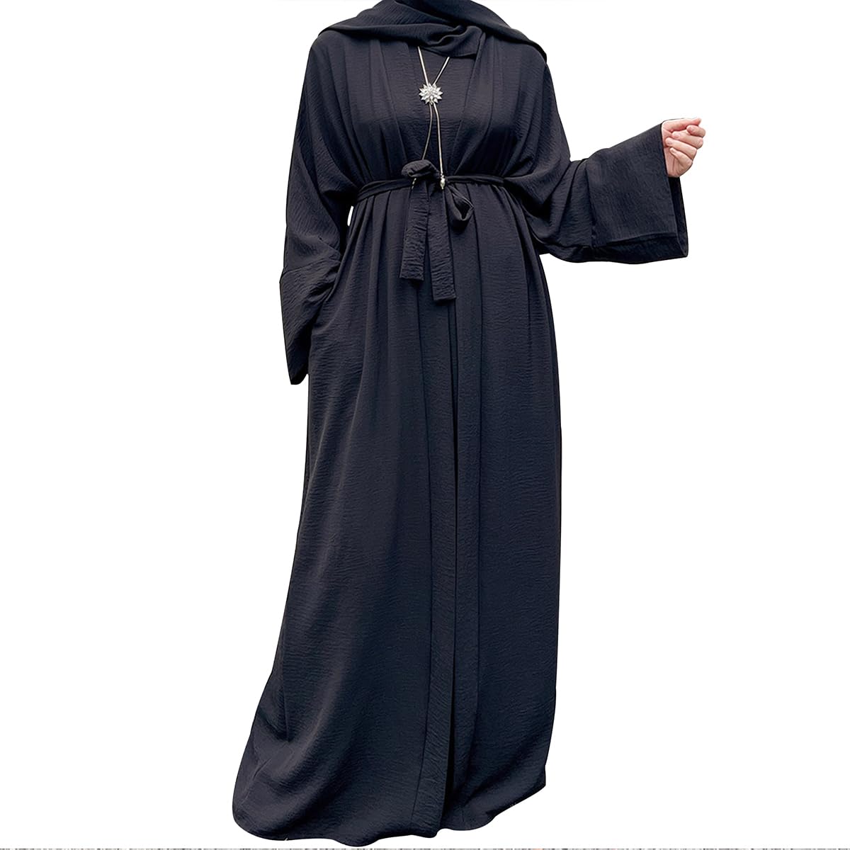 2PCS Muslim Women’s Abaya Set – Islamic Dubai Prayer Dress & Long Cardigan Maxi Robe
