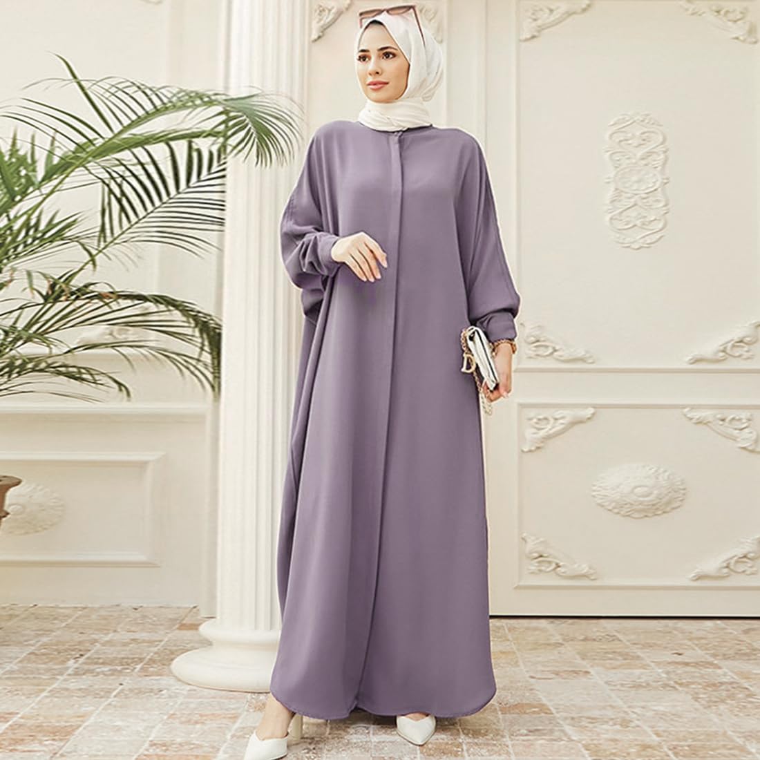 OBEEII Women’s Ramadan Abaya – Islamic Batwing Sleeve Kaftan Dubai Prayer Dress