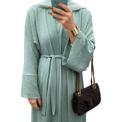 2PCS Muslim Women’s Abaya Set – Islamic Dubai Prayer Dress & Long Cardigan Maxi Robe