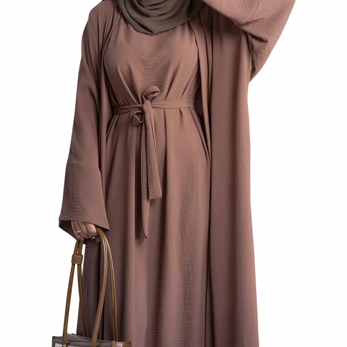 2PCS Muslim Women’s Abaya Set – Islamic Dubai Prayer Dress & Long Cardigan Maxi Robe