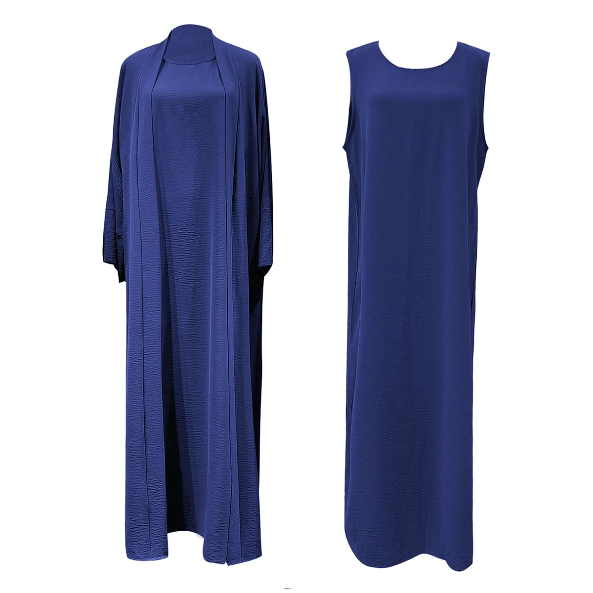 2PCS Muslim Women’s Abaya Set – Islamic Dubai Prayer Dress & Long Cardigan Maxi Robe