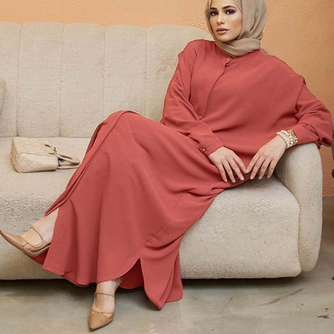 OBEEII Women’s Ramadan Abaya – Islamic Batwing Sleeve Kaftan Dubai Prayer Dress