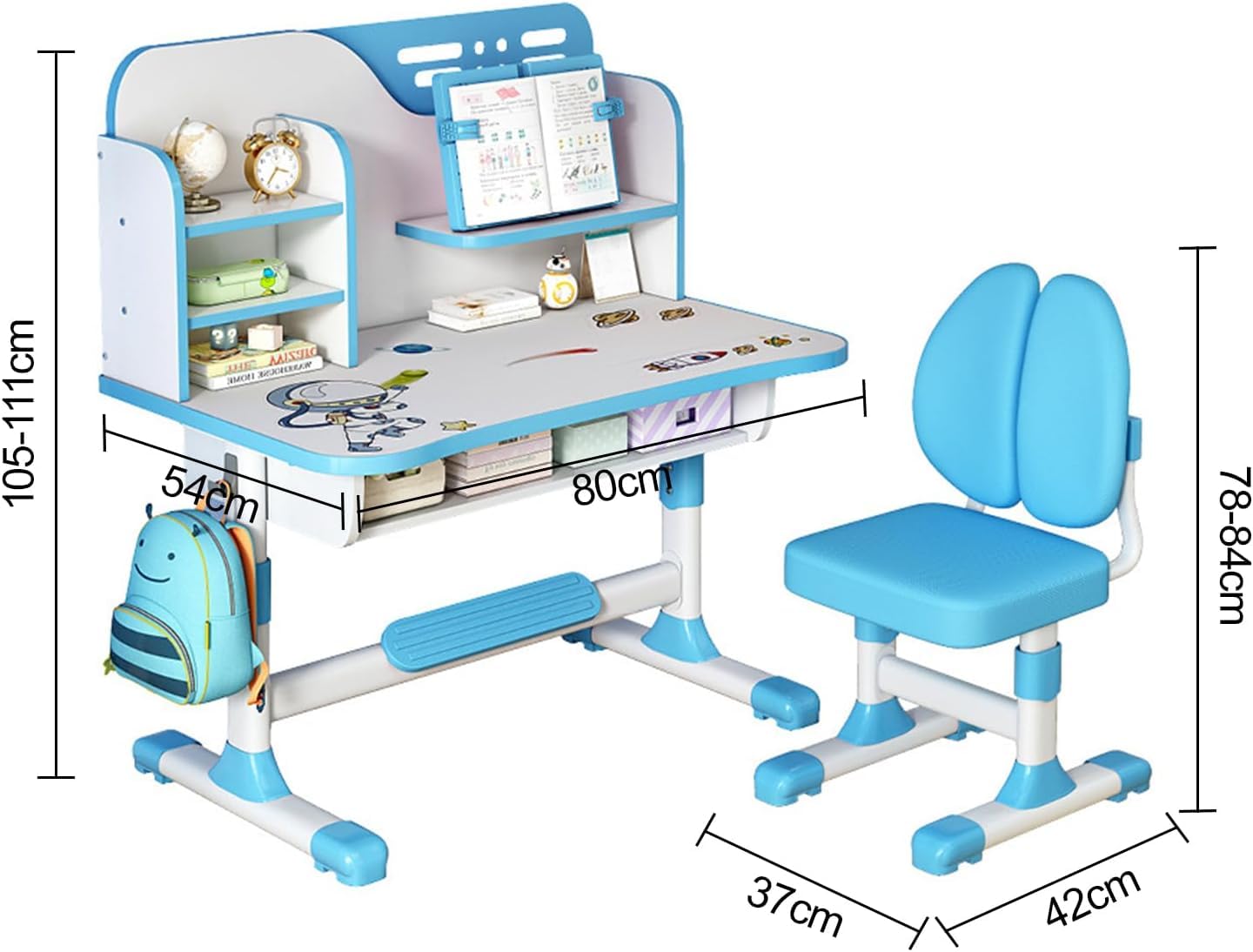 Kids Adjustable Study Desk & Chair Set – Ergonomic Learning Table with Drawer & Golden Distance Design (Blue)