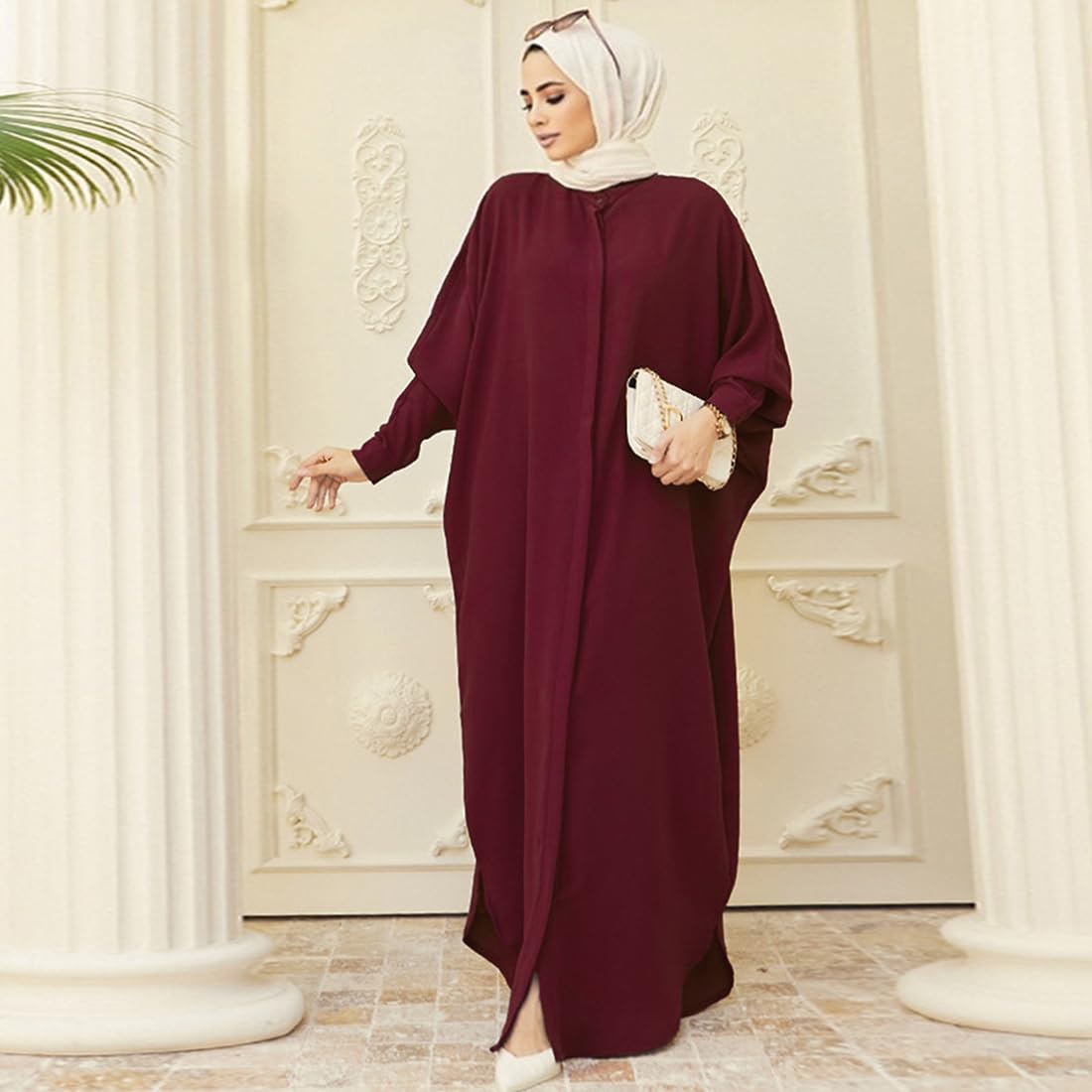 OBEEII Women’s Ramadan Abaya – Islamic Batwing Sleeve Kaftan Dubai Prayer Dress