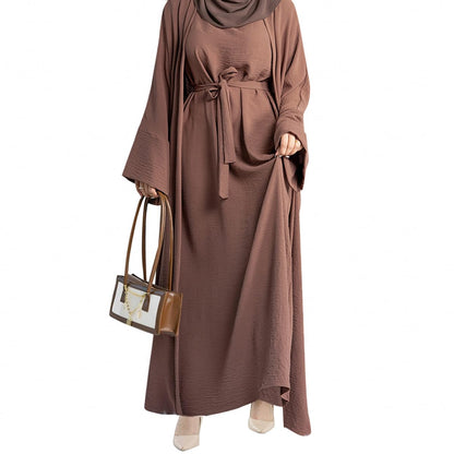 2PCS Muslim Women’s Abaya Set – Islamic Dubai Prayer Dress & Long Cardigan Maxi Robe