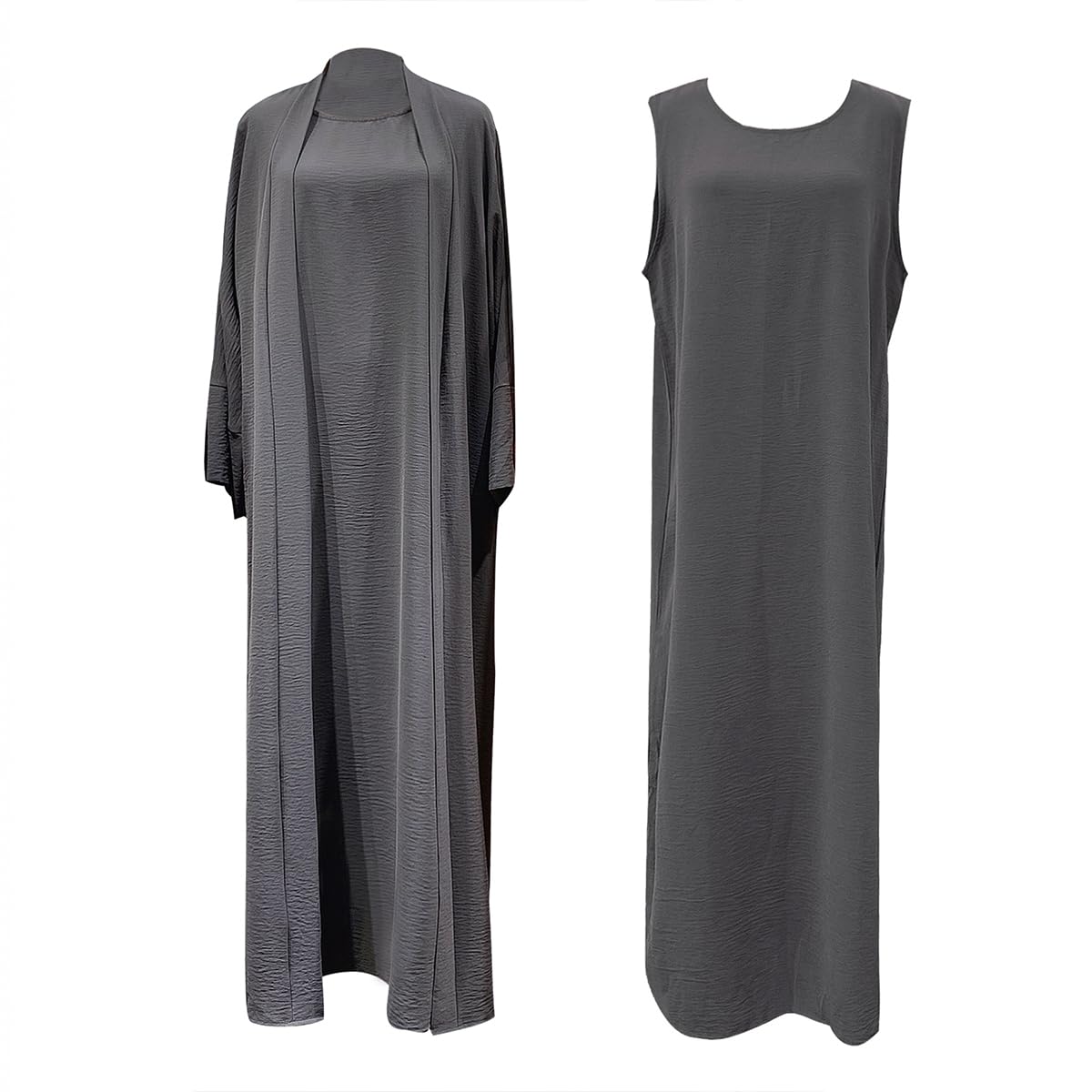 2PCS Muslim Women’s Abaya Set – Islamic Dubai Prayer Dress & Long Cardigan Maxi Robe